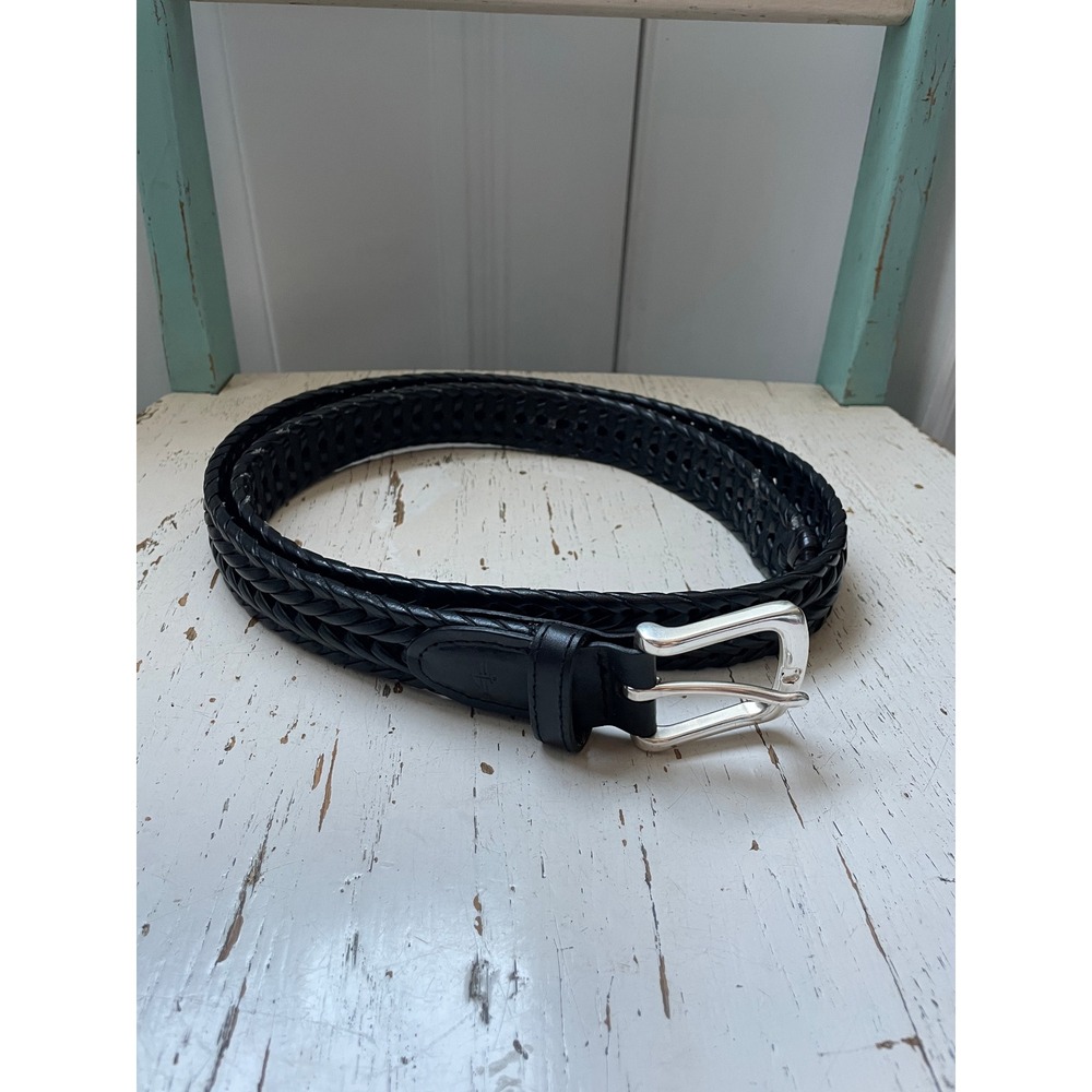Dockers Mens Black Braided Leather Belt Size 42 Silver Buckle 11DO0422
